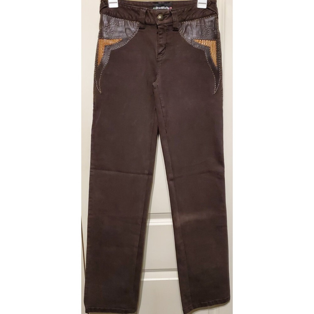 BrazilRoxx Embellished Embroidered Jeans BR 38/US 2 Brown - NEW Without Tags